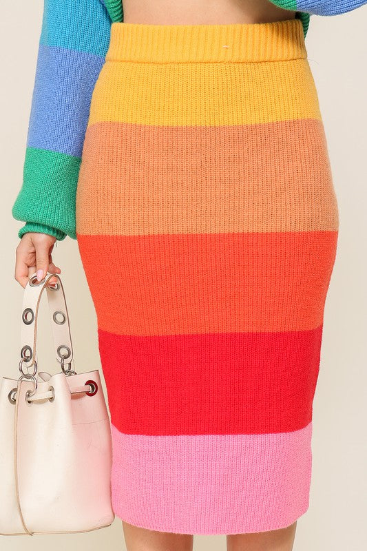 HIGH WAISTED MIDI SWEATER MULTICOLOR SKIRT