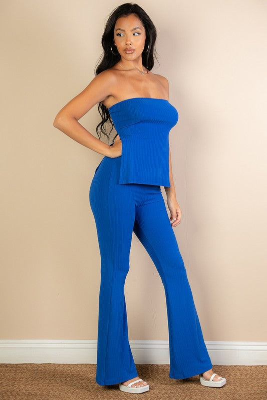 SIDE SLIT BANDEAU TOP & FLARE PANTS SET