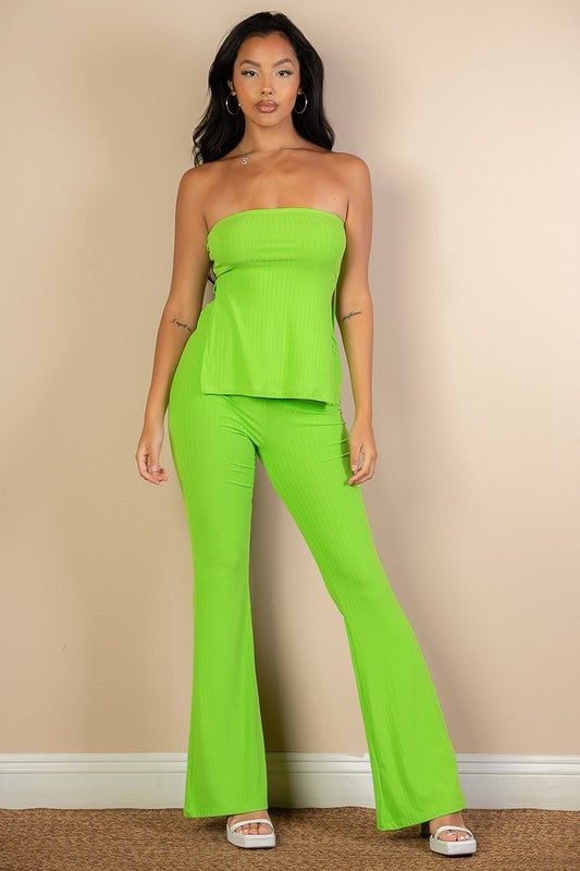 SIDE SLIT BANDEAU TOP & FLARE PANTS SET