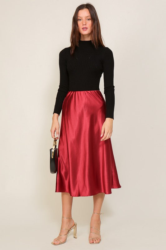 SATIN MIDI FLARE SKIRT