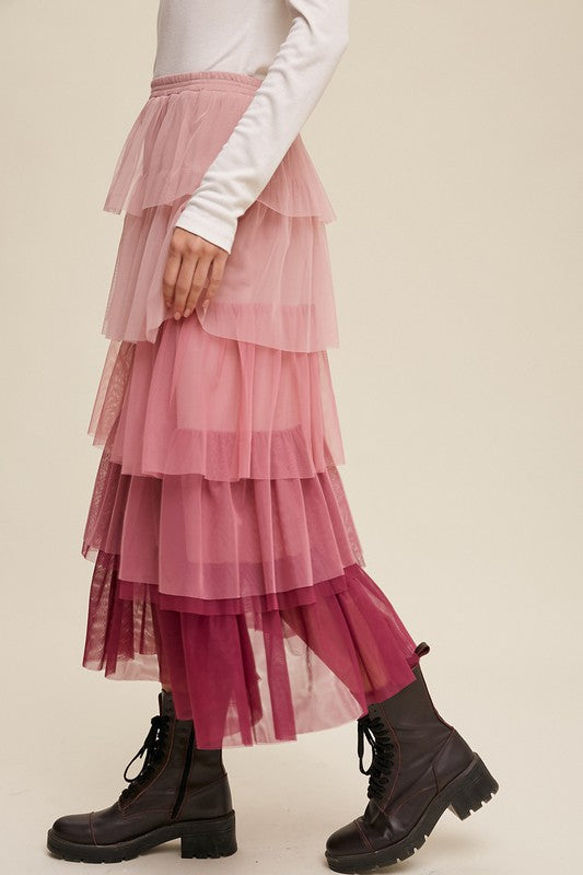 GRADIENT STYLE TIERED MAXI SKIRT