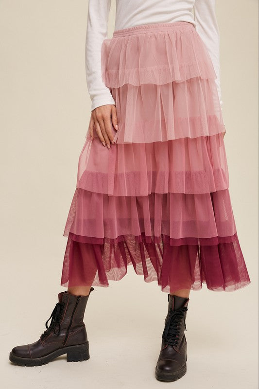 GRADIENT STYLE TIERED MAXI SKIRT