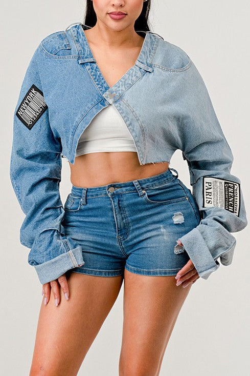 DENIM PATCHED X-CONTRAST TOP