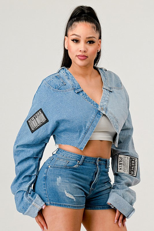 DENIM PATCHED X-CONTRAST TOP