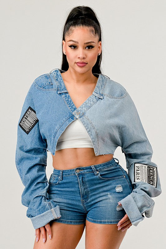 DENIM PATCHED X-CONTRAST TOP