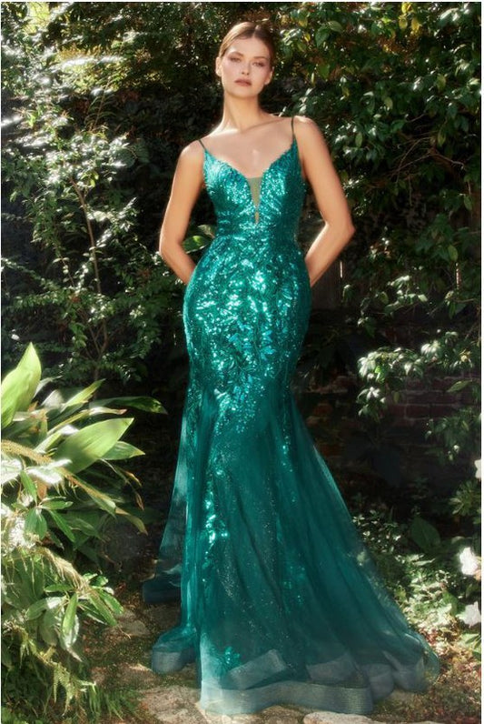 FITTED MERMAID GOWN WITH BEADED LACE APPLIQUE