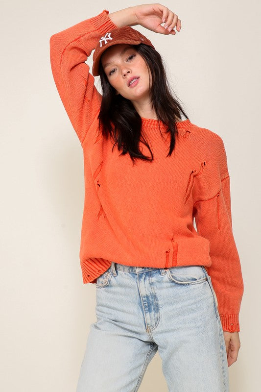 MINERAL WASH DISTRESSED SWEATER