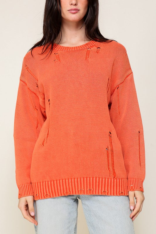 MINERAL WASH DISTRESSED SWEATER