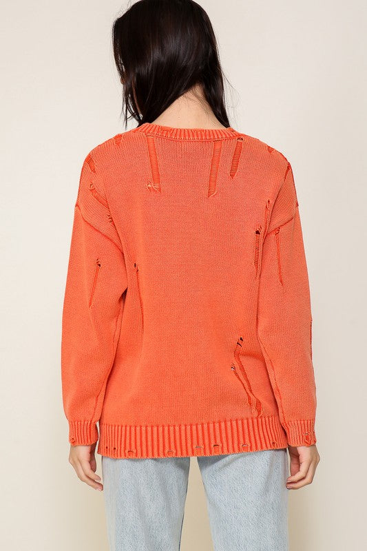 MINERAL WASH DISTRESSED SWEATER