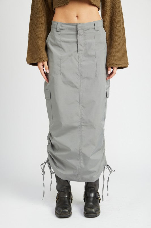 RUCHED MAXI CARGO SKIRT