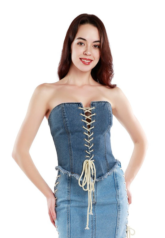 LACE UP DENIM CORSET TOP