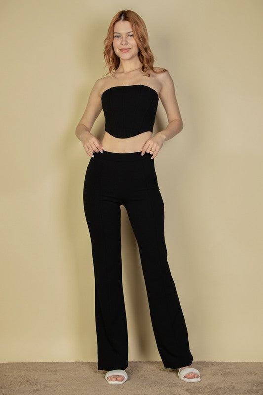 STRAPLESS CORSET TOP & FLARE PANTS SET