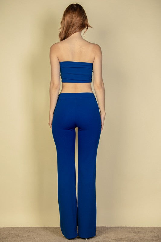 STRAPLESS CORSET TOP & FLARE PANTS SET