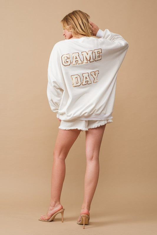 FLEECE TERRY FOOTBALL SEQUIN PATCH SWEATSHIRT