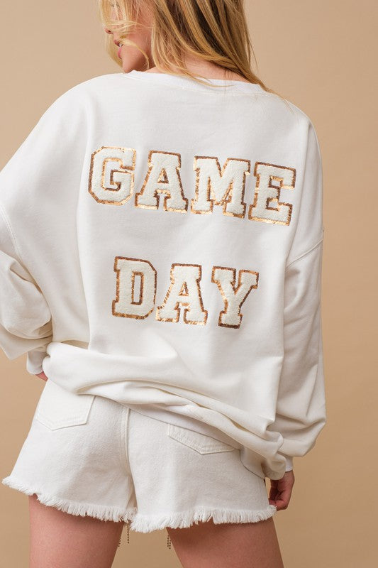 FLEECE TERRY FOOTBALL SEQUIN PATCH SWEATSHIRT