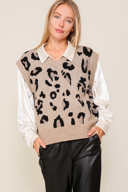 LEOPARD PRINT SWEATER VEST