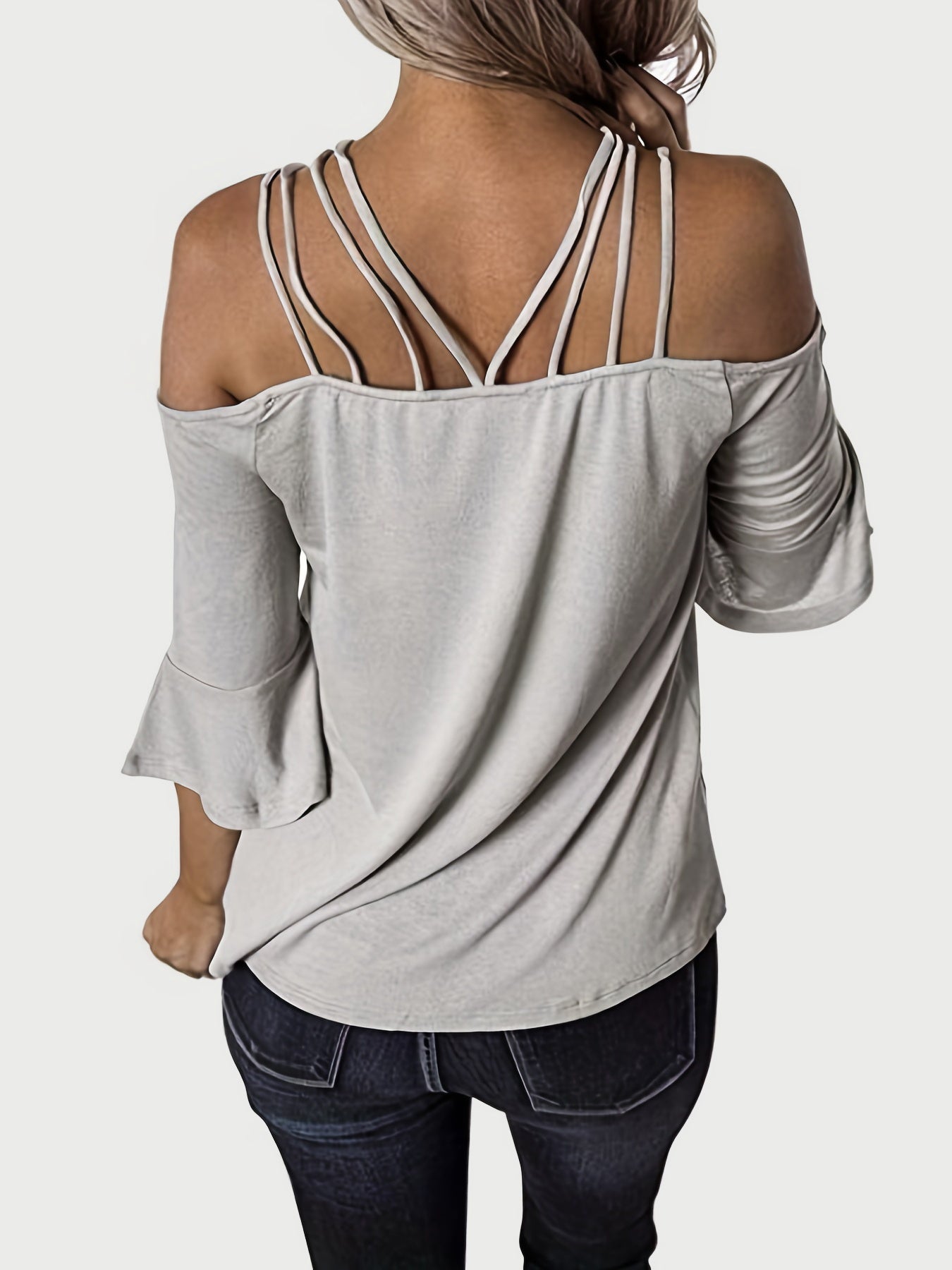 OFF THE SHOULDER THREE-QUARTER SLEEVE BLOUSE