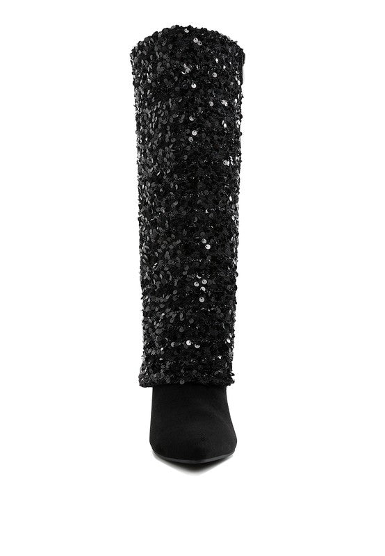 SIN CITY SEQUINED FOLD OVER CALF BOOTS