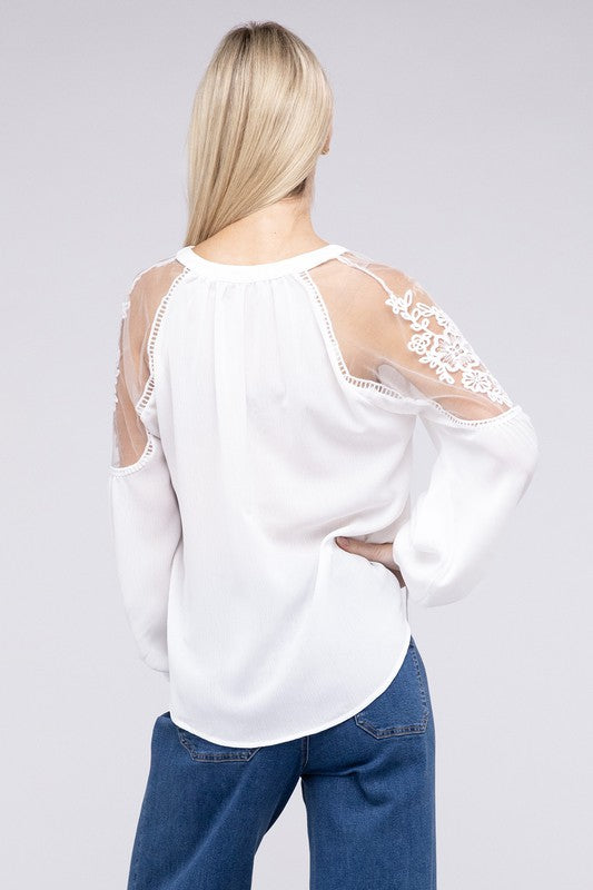 LACE PATCHWORK LONG SLEEVE BLOUSE