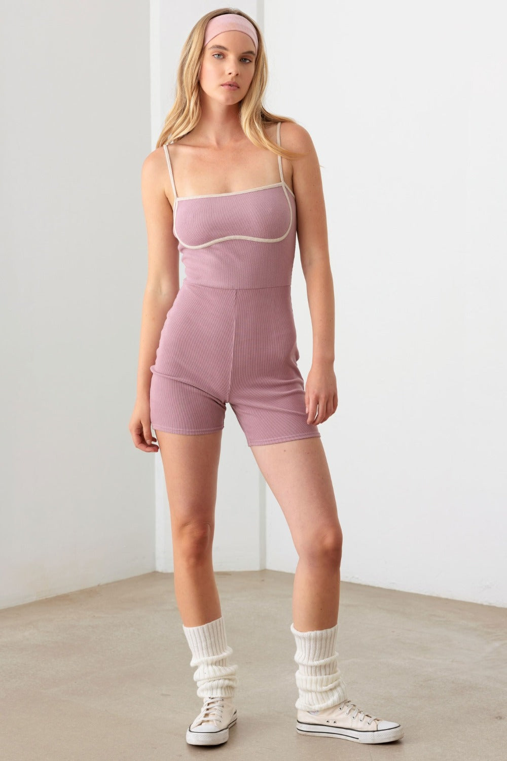 LE LIS CONTRAST TRIM RIBBED KNIT BODYCON ROMPER