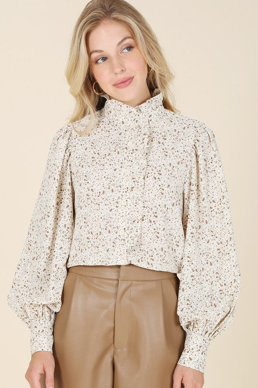 HIGH NECK FLORAL PRINT BLOUSE