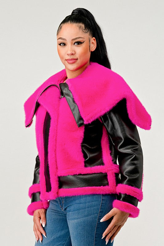 ATHINA STATEMENT FAUX FUR AVIATOR JACKET