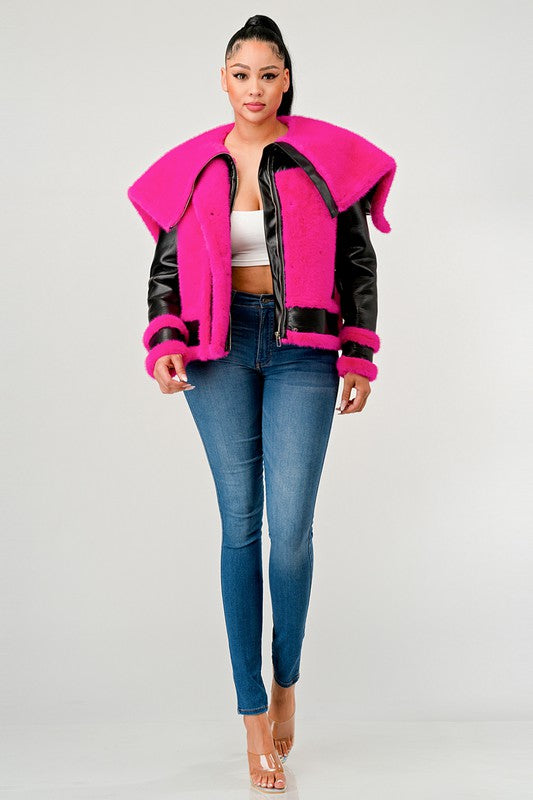 ATHINA STATEMENT FAUX FUR AVIATOR JACKET