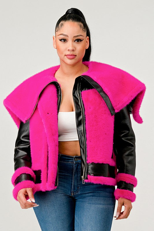 ATHINA STATEMENT FAUX FUR AVIATOR JACKET