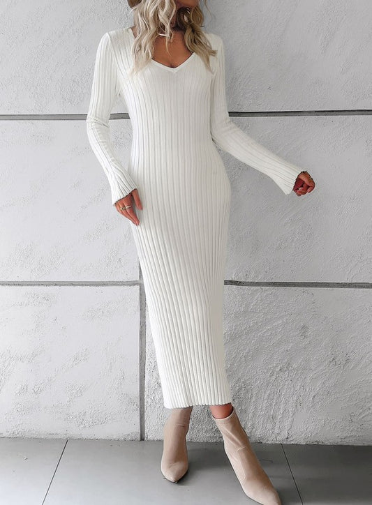 RIBBED LONG SLEEVE MAXI DRESS