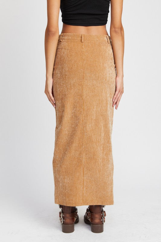 CORDUROY MAXI SKIRT WITH FRONT SLIT