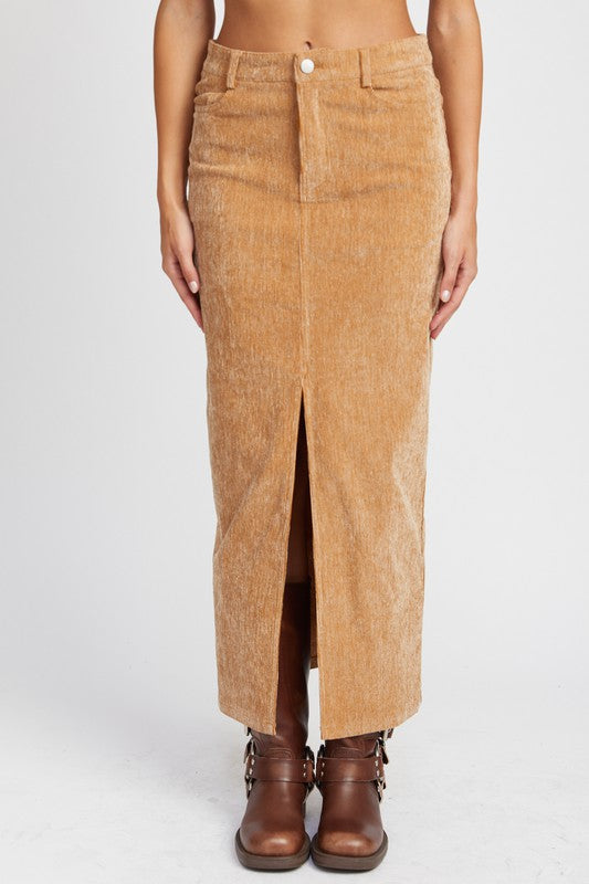 CORDUROY MAXI SKIRT WITH FRONT SLIT