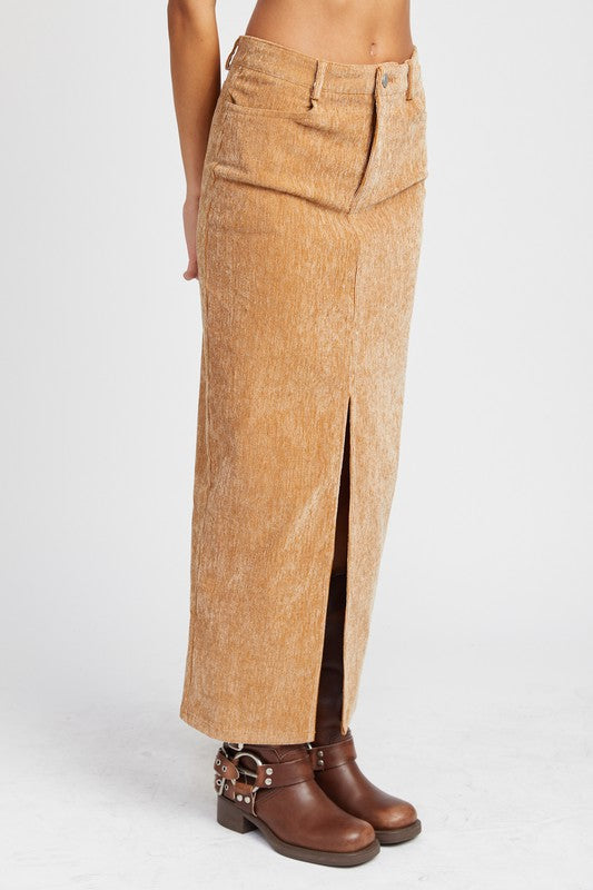 CORDUROY MAXI SKIRT WITH FRONT SLIT