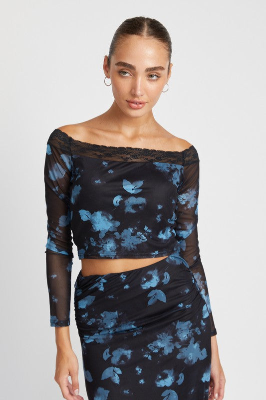 OFF THE SHOULDER FLORAL TOP WITH LACE DETAIL