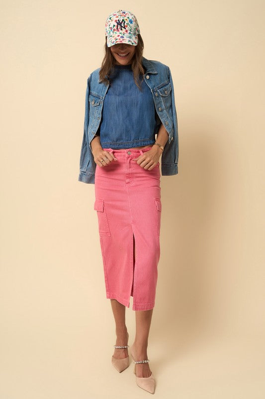 COLOR CARGO MIDI SKIRT