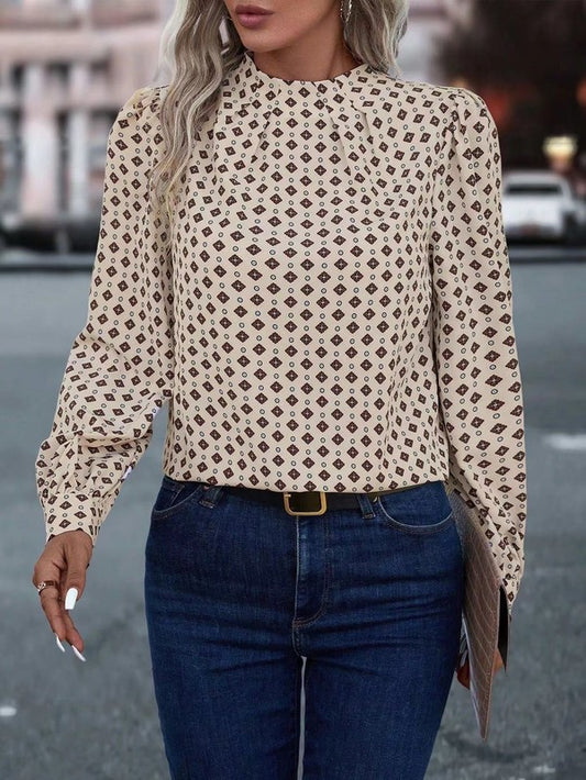 LONG SLEEVE MOCK NECK BLOUSE