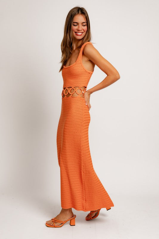 SQUARE NECK SLEEVELESS CROCHET MAXI DRESS