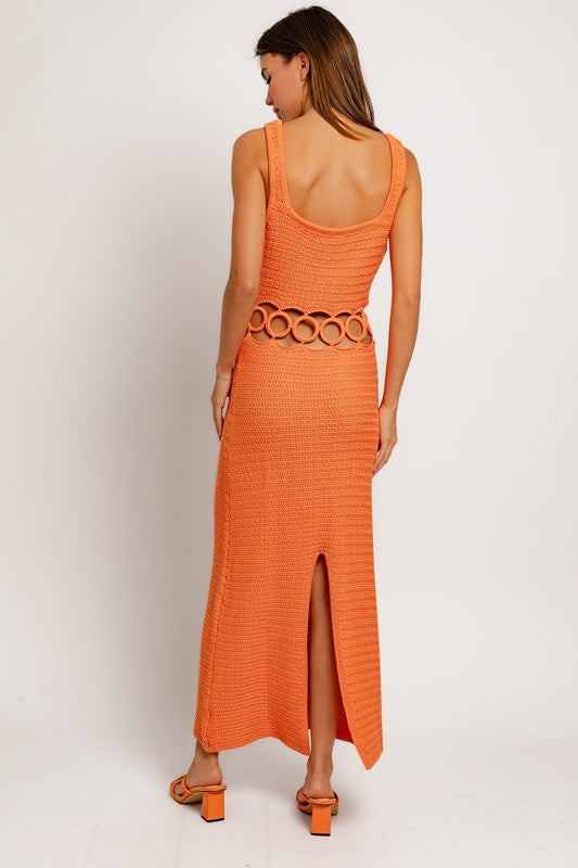 SQUARE NECK SLEEVELESS CROCHET MAXI DRESS