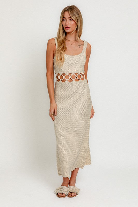 SQUARE NECK SLEEVELESS CROCHET MAXI DRESS