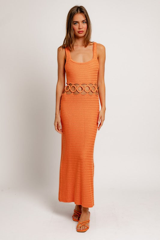 SQUARE NECK SLEEVELESS CROCHET MAXI DRESS