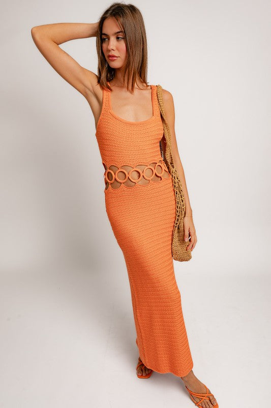 SQUARE NECK SLEEVELESS CROCHET MAXI DRESS