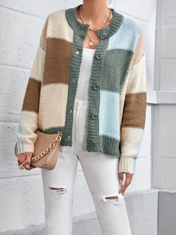 COZY COLOR BLOCK CARDIGAN