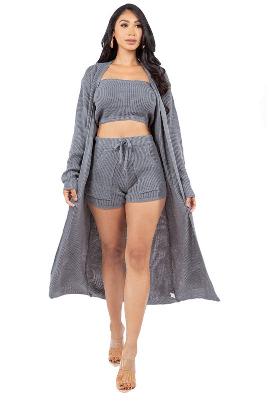 CARDIGAN TANK AND SHORTS SET