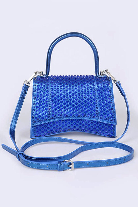 RHINESTONE METALLIC TOP HANDLE CROSSBODY BAG