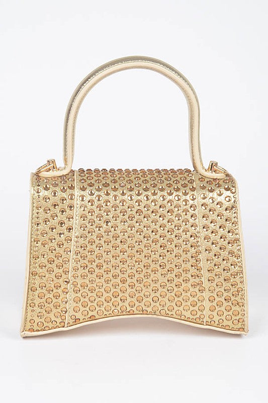 RHINESTONE METALLIC TOP HANDLE CROSSBODY BAG