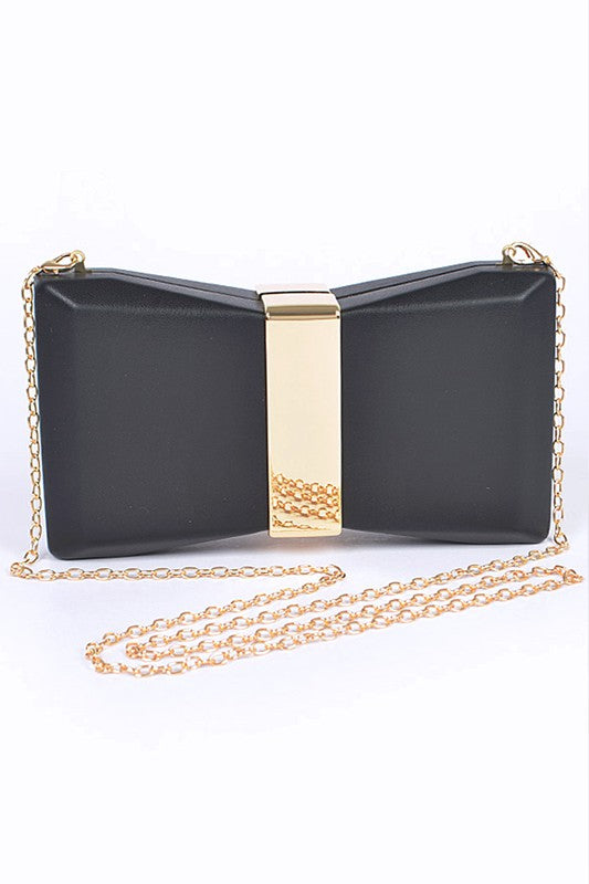 GOLD TRIM ICONIC BOW INSPIRED BOX CLUTCH