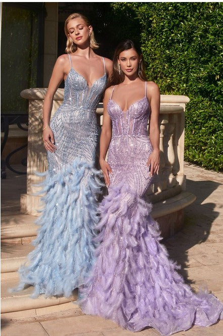 FULLY EMBELLISHED & FEATHERED MERMAID GOWN