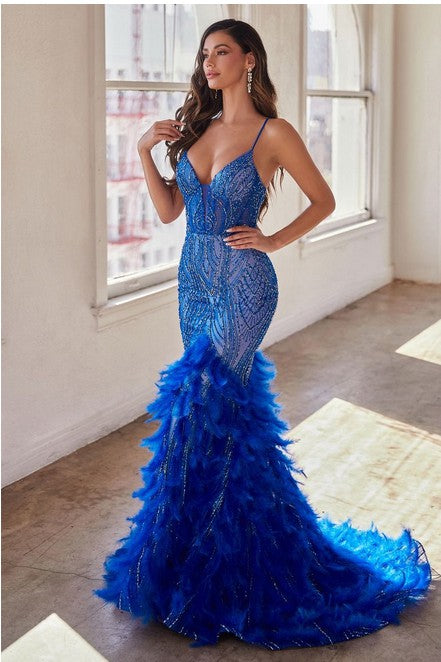 FULLY EMBELLISHED & FEATHERED MERMAID GOWN