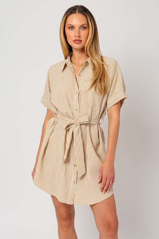 SHORT SLEEVE BUTTON DOWN SHIRT DRESS