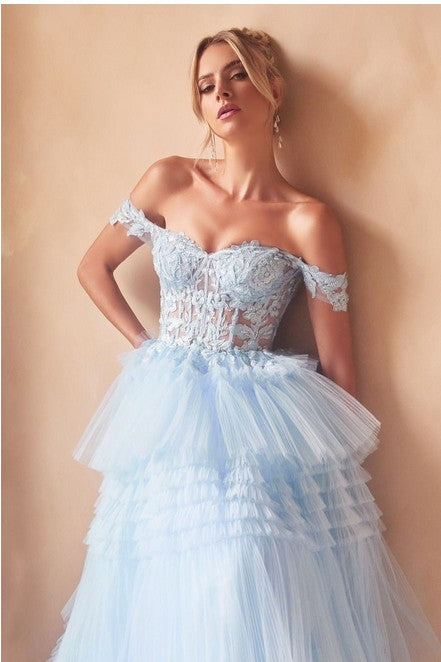 PLEATED TULLE BALL GOWN