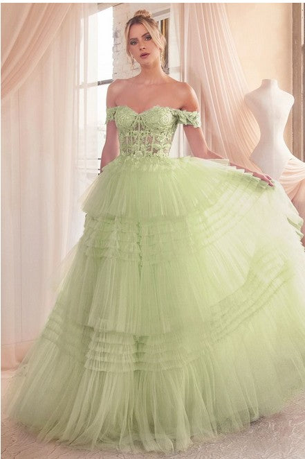 PLEATED TULLE BALL GOWN